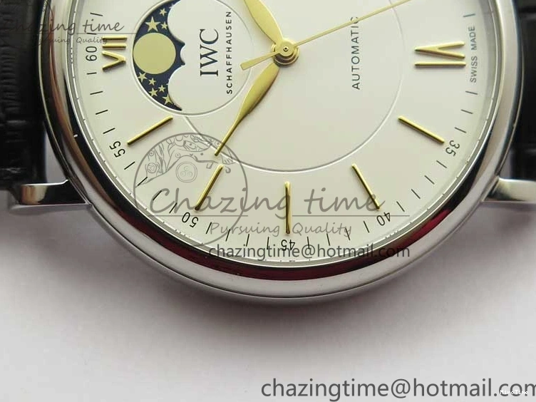 MIROTIME 0308 Vibrant Portofino IW459402 SS MKS 1:1 Best Edition White Dial on Black Leather Strap Miyota 7086